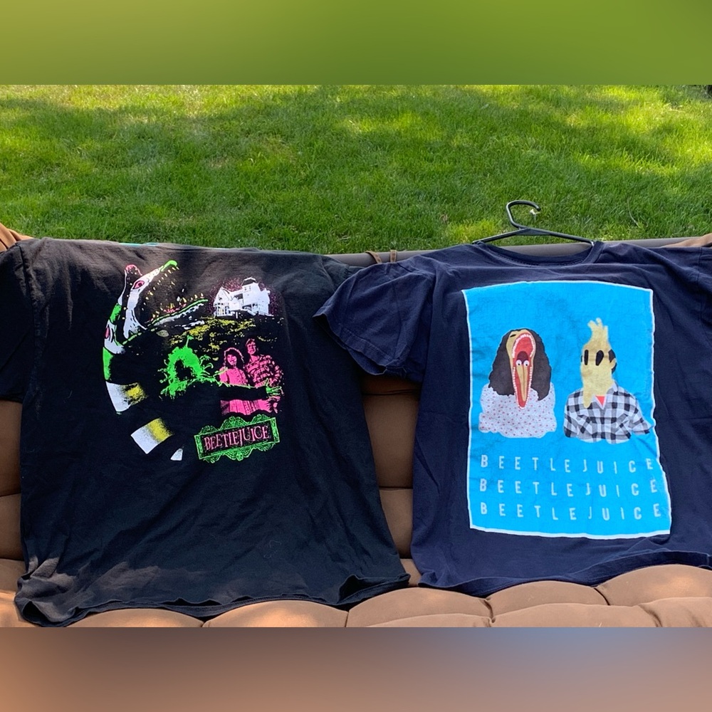 Lot of 2 Men’s Beetle Juice Graphic T-Shirts - Black and Blue good condition